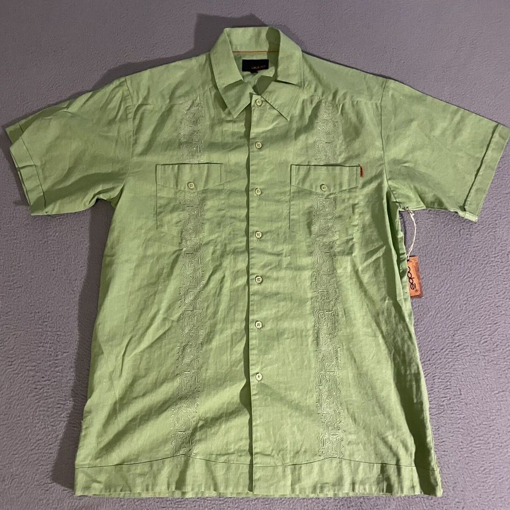 Oobe Short Sleeve Button Up Linen Blend‎ Hawaiian Style Shirt Green Medium